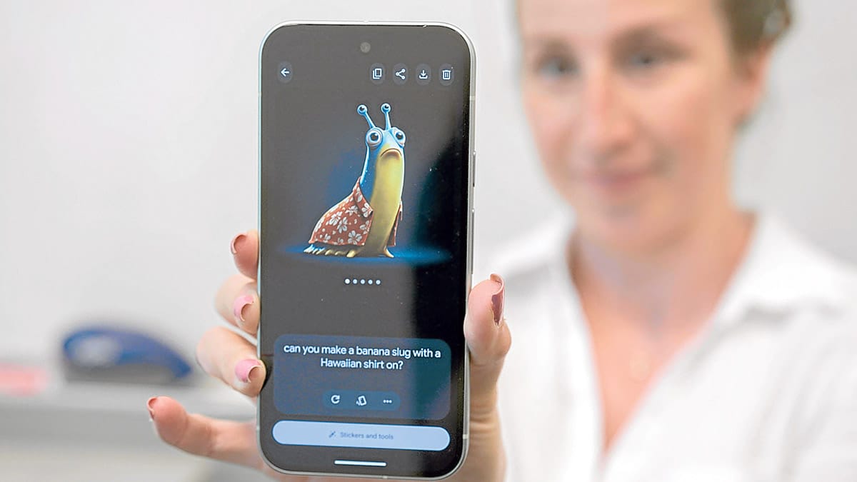 ADVANCED TECH The new Pixel 9 phone by Google displays a banana slug dressed in a Hawaiian shirt after UC Santa Cruz computer science professor Leilani Gilpin verbally asked it to create AI art of a “banana slug with a Hawaiian shirt.” —AFP
